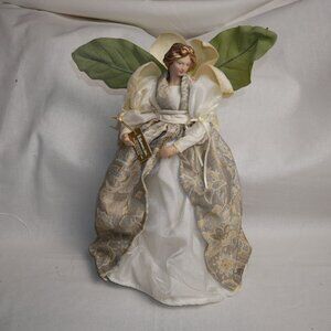 Christmas Angel Tree Topper With Porcelain Face & Gold Accents w/ flaws